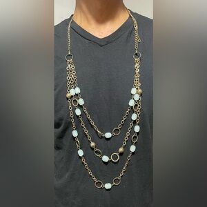 Silver Chain Necklace With Beaded Blue Accents